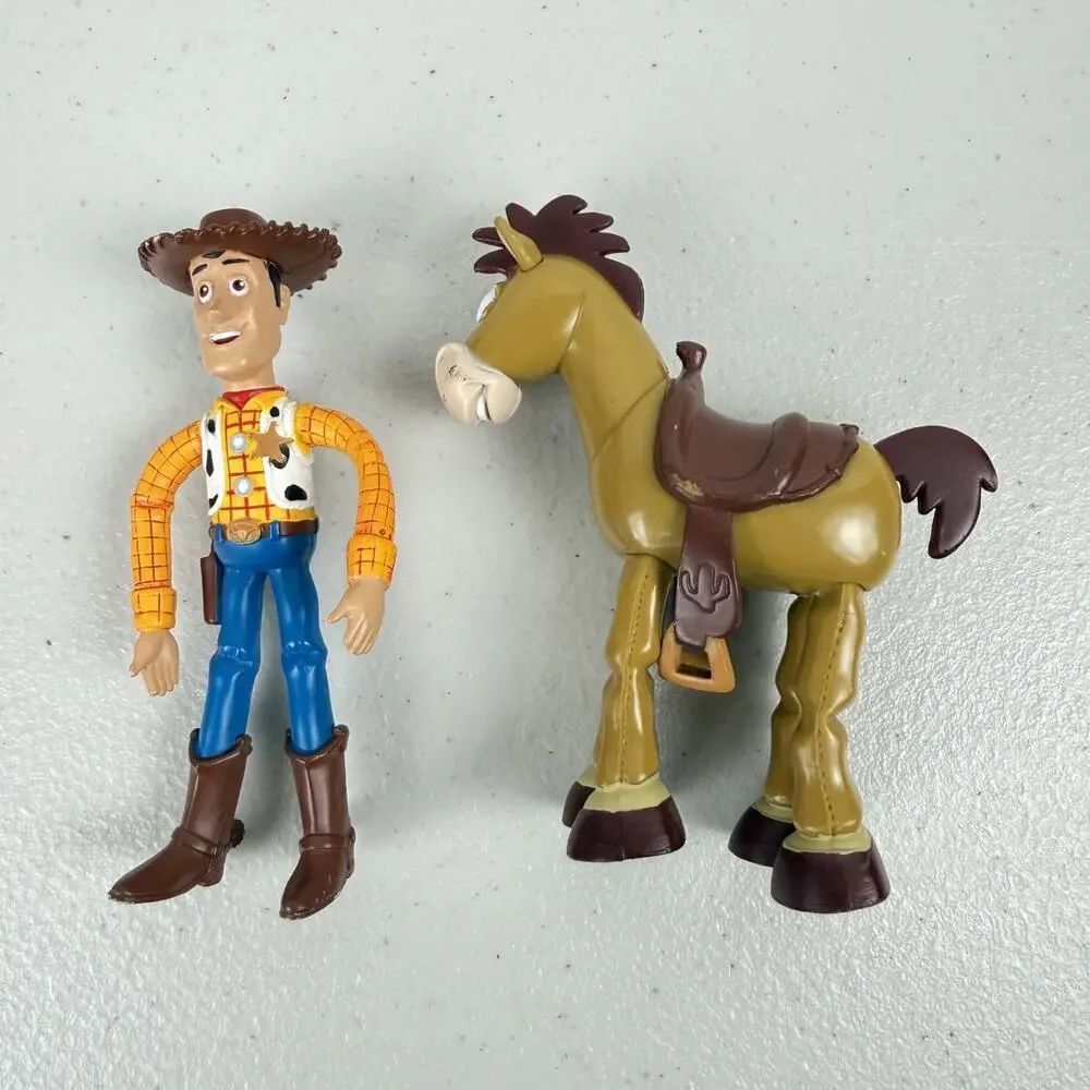 Disney Pixar Toy Story Woody Cowboy Bendy Toy and Bullseye 4.5